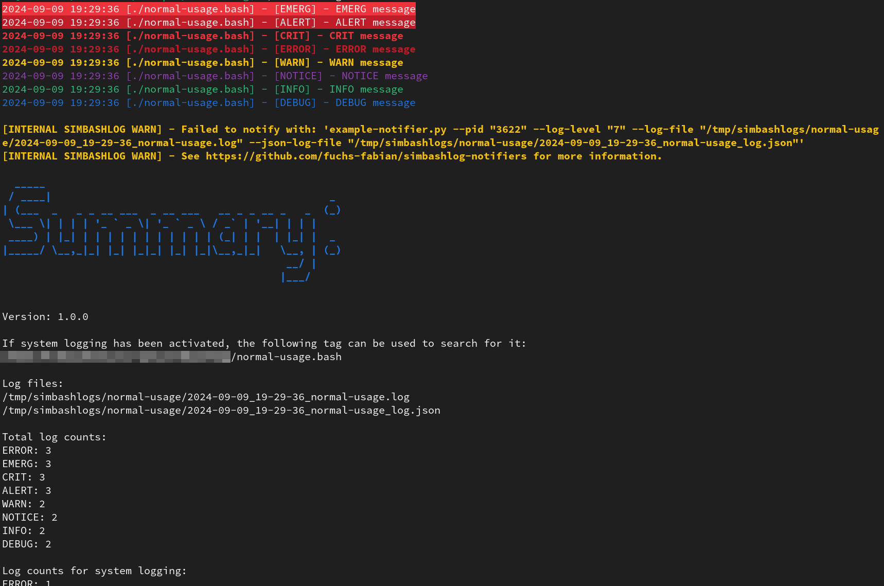 normal usage console output